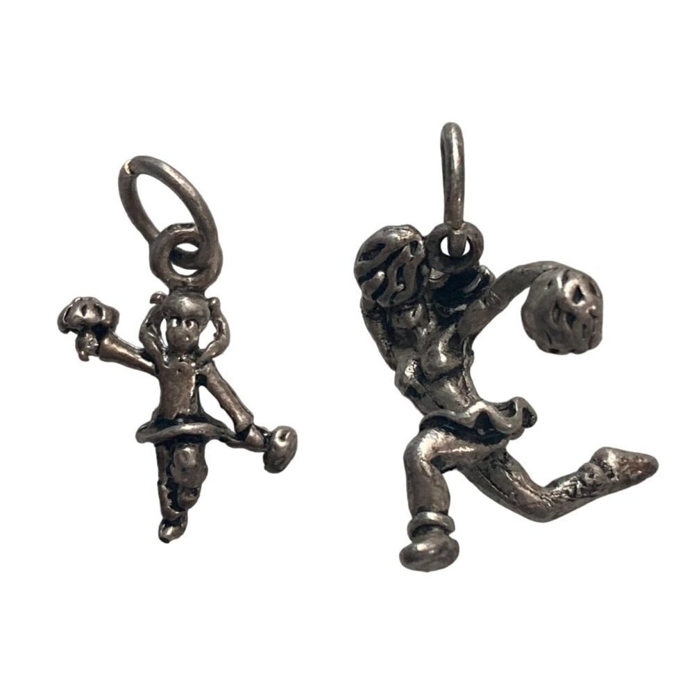 Two Sterling Silver Cheerleader With Pom Poms Charms Stamped 925 Cheer Bracelet